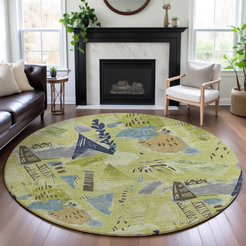 Premium Washable Super Soft Abstract Fragments Mayfield Rug - Aloe - 8' x 8'