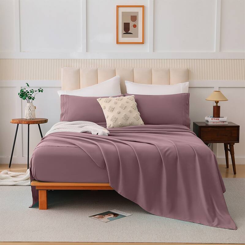Shatex Soft Skin-Friendly 4-Piece Deep pocket Bed Sheet Set - Pink - Queen