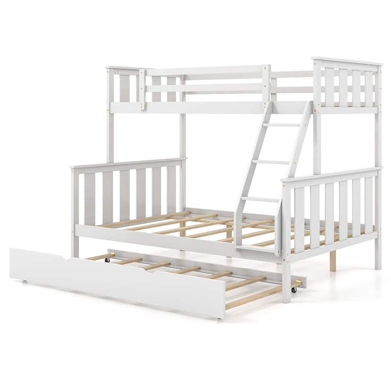 3-in-1 Twin Over Full Bunk Bed with Trundle Ladder Safety Guardrails - White