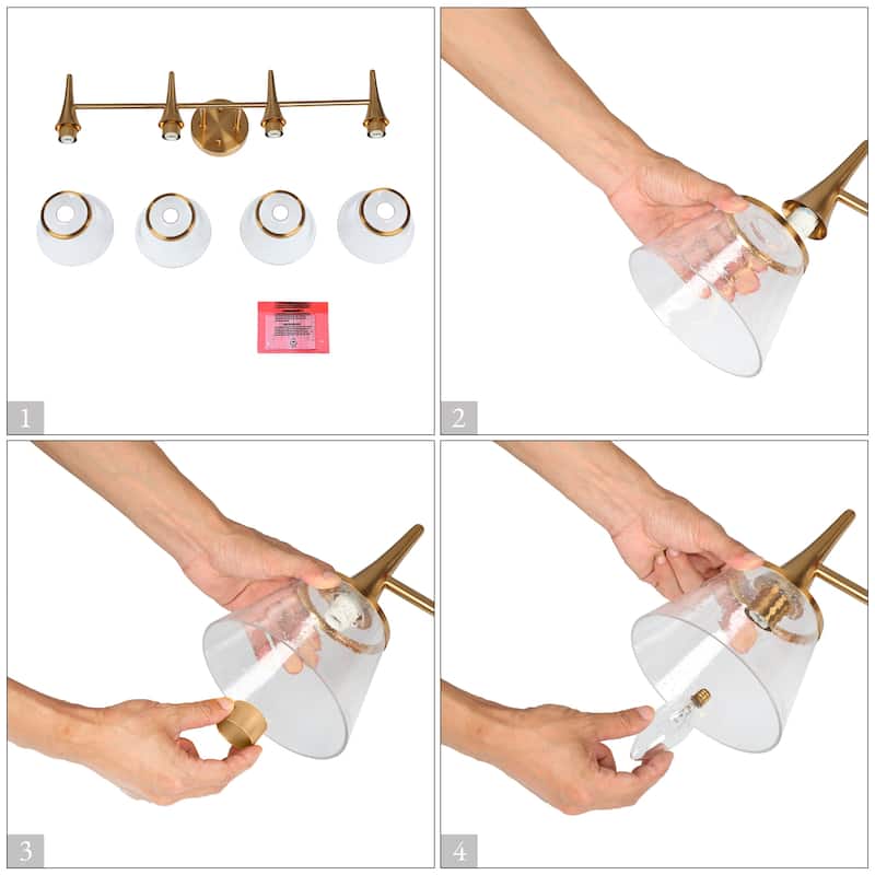 Mola Modern Gold 1/2/3/4-Light Bathroom Vanity Lights Glass Wall Sconces