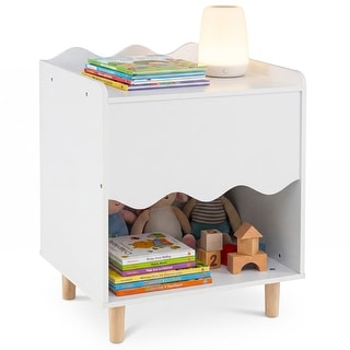 Costway Kids Nightstand, Toddler Scalloped Side Table with Wide Top &