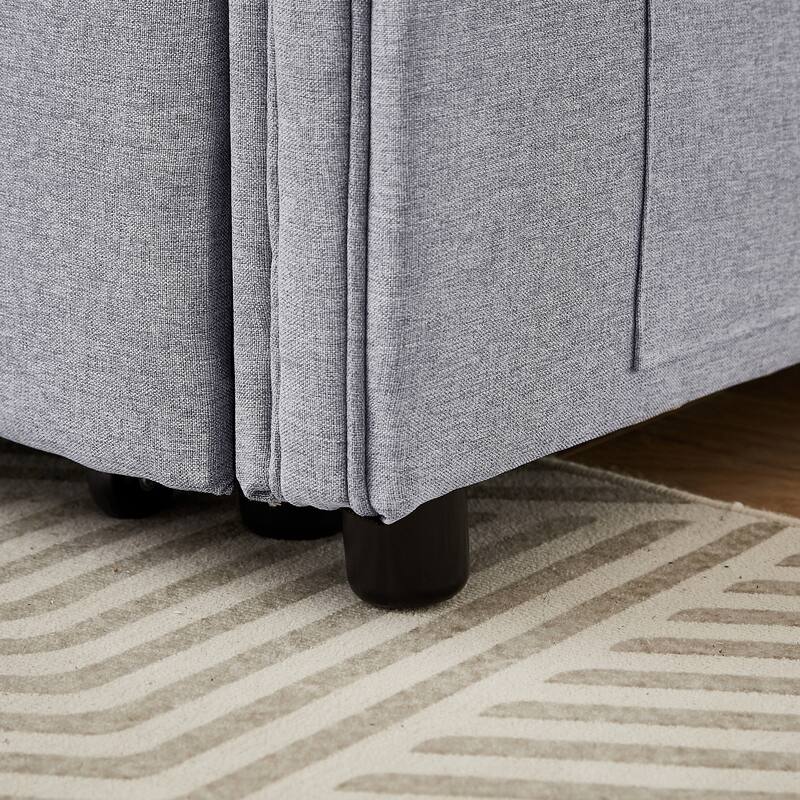 Modern Linen Convertible Loveseat Sleeper Sofa Couch with Adjustable Backrest, Pull-Out Bed and 2 Lumbar Pillows