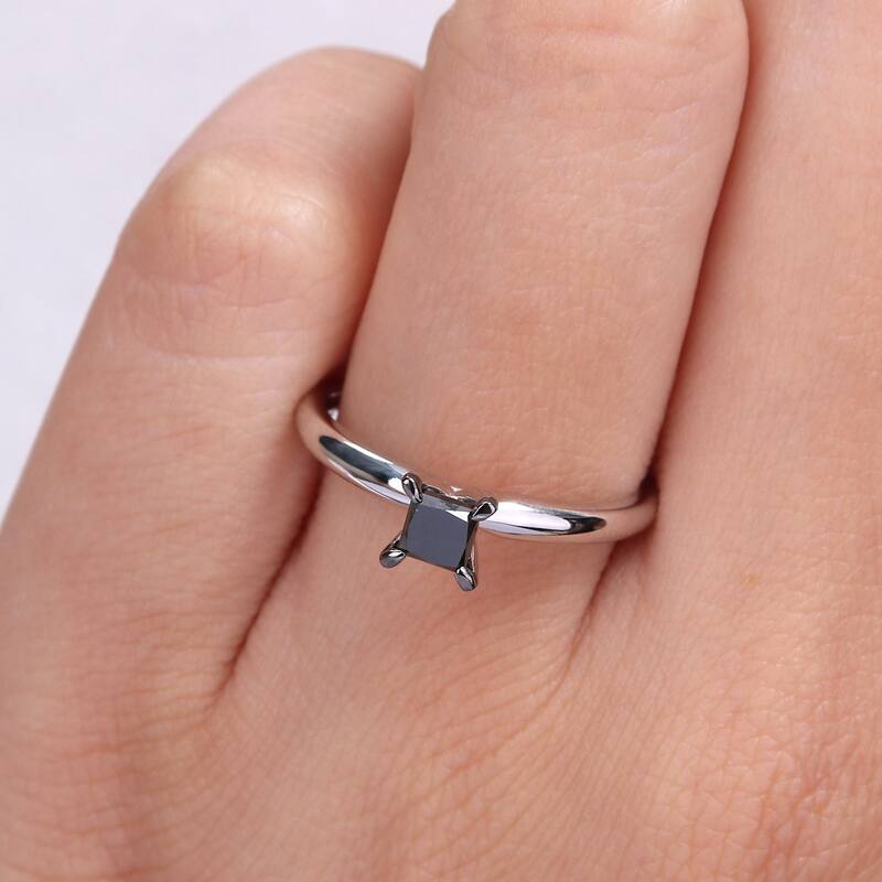 Miadora 1/2ct TDW Princess-cut Black Diamond Solitaire Engagement Ring in 14k White Gold