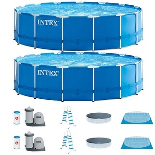 Intex 15ft x 48in Metal Frame Above Ground Swimming Pool Set w/ Pump (2 ...