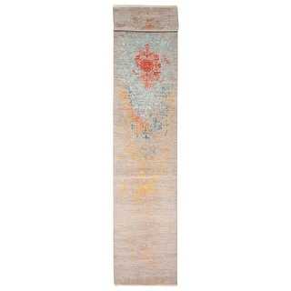 ECARPETGALLERY Hand-knotted Heritage Grey Silk, Wool Rug - 2' 7" x 18' 5"