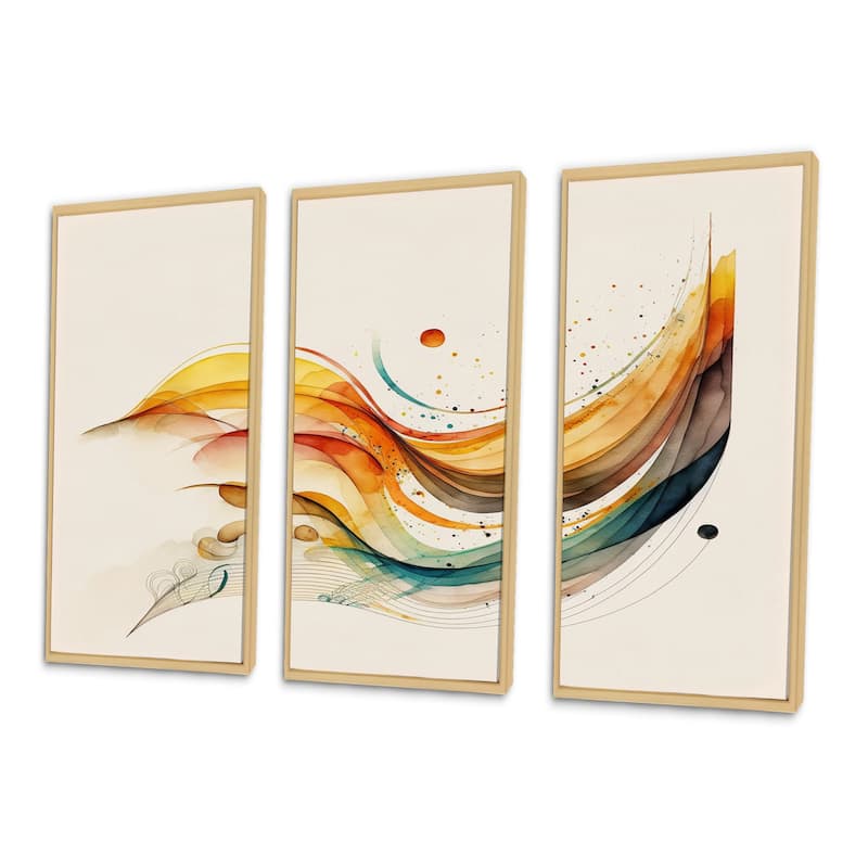 Designart "Burnt Orange Waves Abstract II" Modern Waves Framed Canvas Art Print - 3 Panels