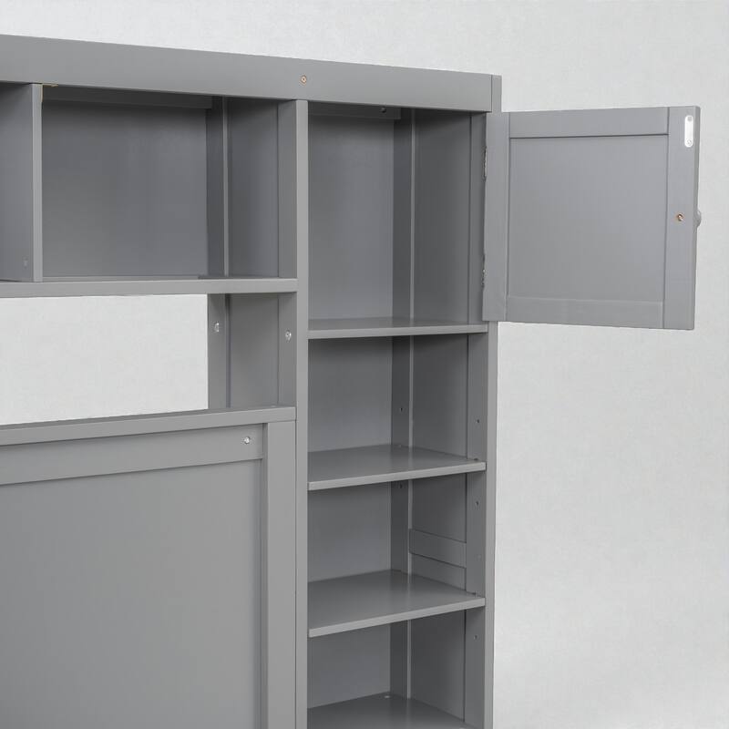 Wooden Platform Bed with Storage Headboard, Drawers, Twin Trundle and Built-In Outlets