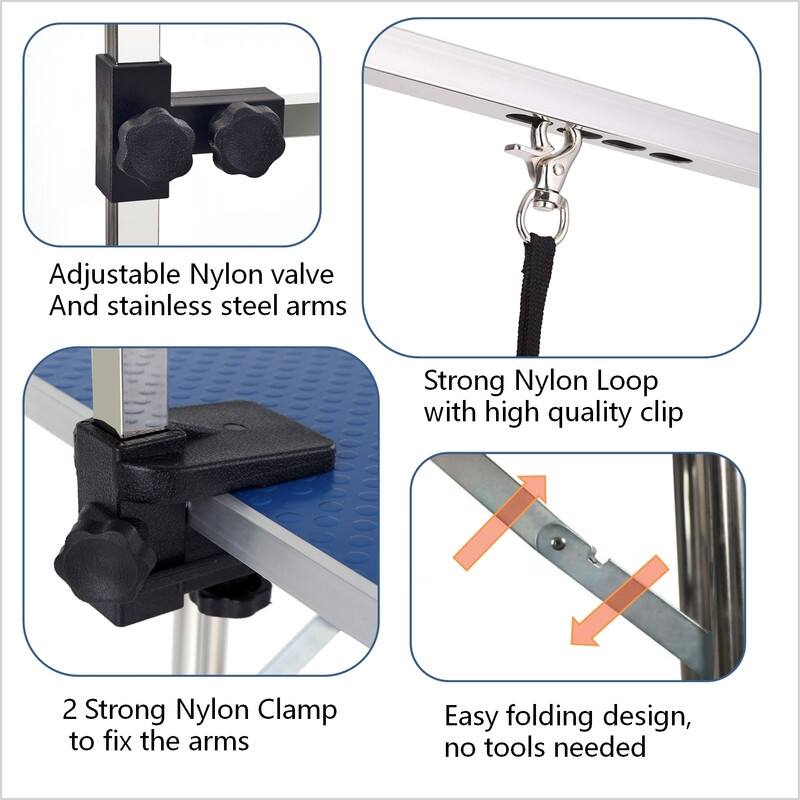 Heavy-Duty Portable Dog Grooming Table with Adjustable Arm, Noose, and Mesh Tray