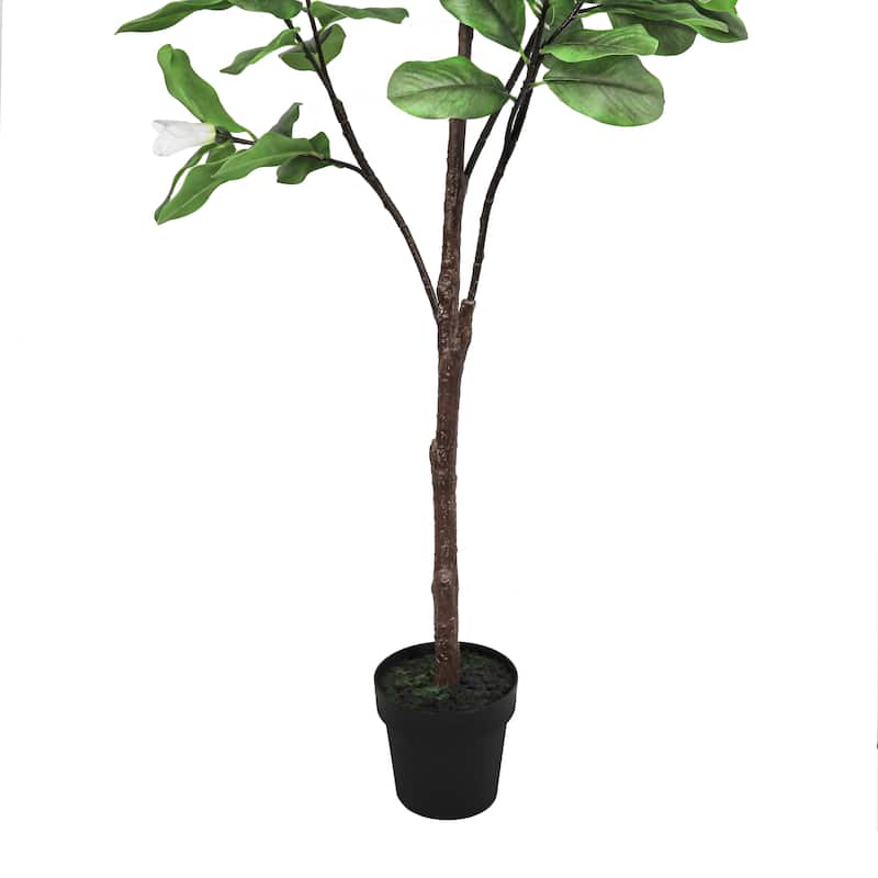 6ft Real Touch White Artificial Magnolia Flower Tree in Black Pot - 72" H x 27" W x 27" DP