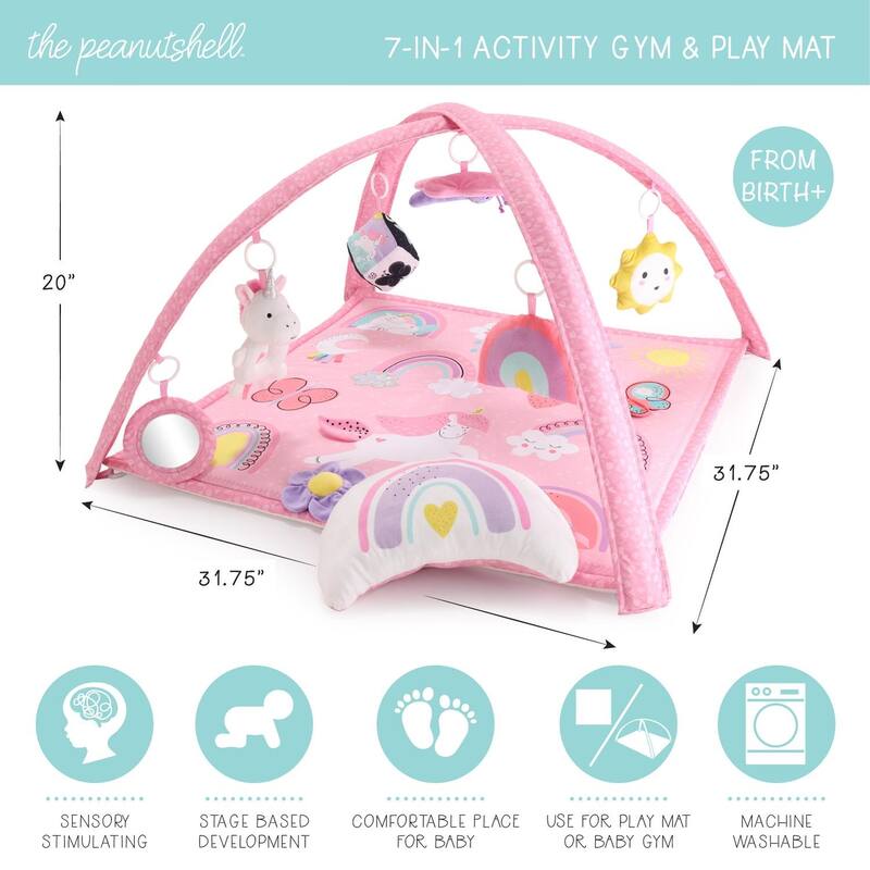 The Peanutshell Rainbow Paradise 7-in-1 Activity Play Gym & Play Mat for Baby - Pink