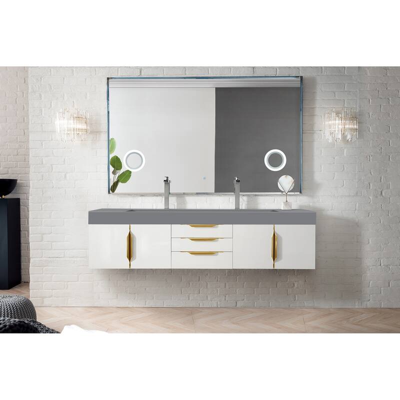 James Martin Vanities sMercer Island 72" Double Vanity, Glossy White with Radiant Gold Hardware