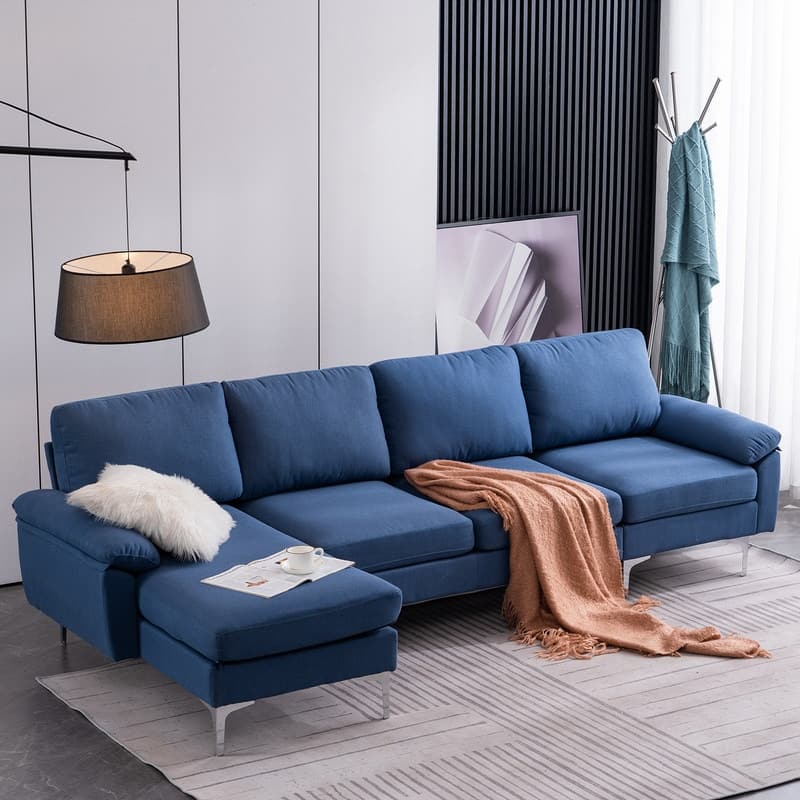 110" Wide Sectional Sofa L-Shape Upholstered Couch - Blue