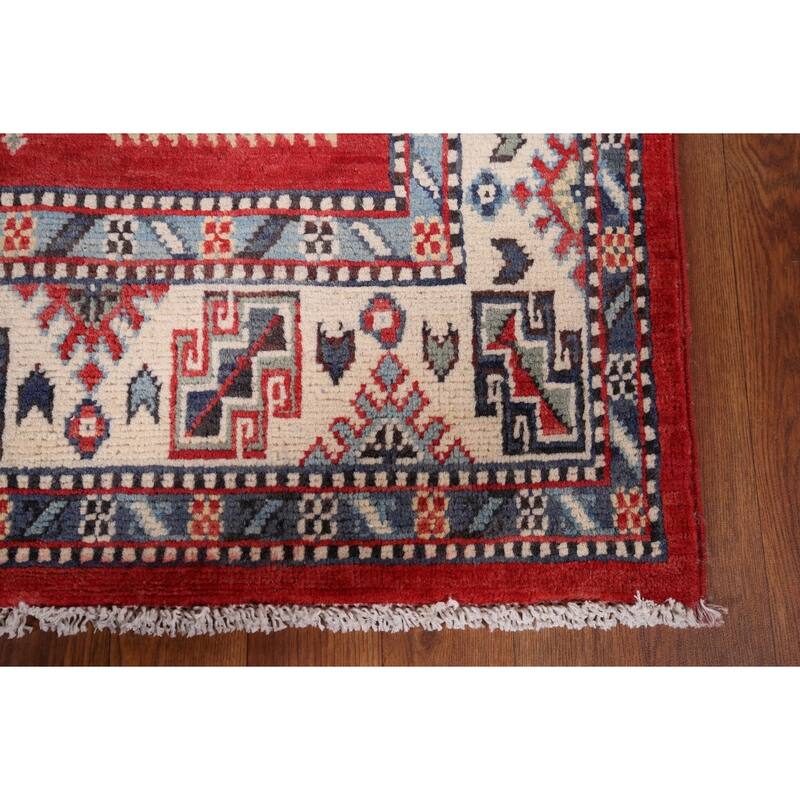 Red Kazak Oriental Foyer Rug Handmade Wool Carpet - 4'0" x 6'3"