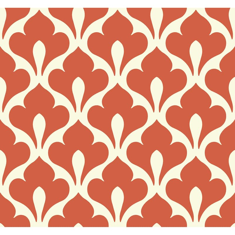 Seabrook Designs Grenada Fleur de Lis Unpasted Wallpaper - 27 in. W x 27 ft. L - Orange and Off-White