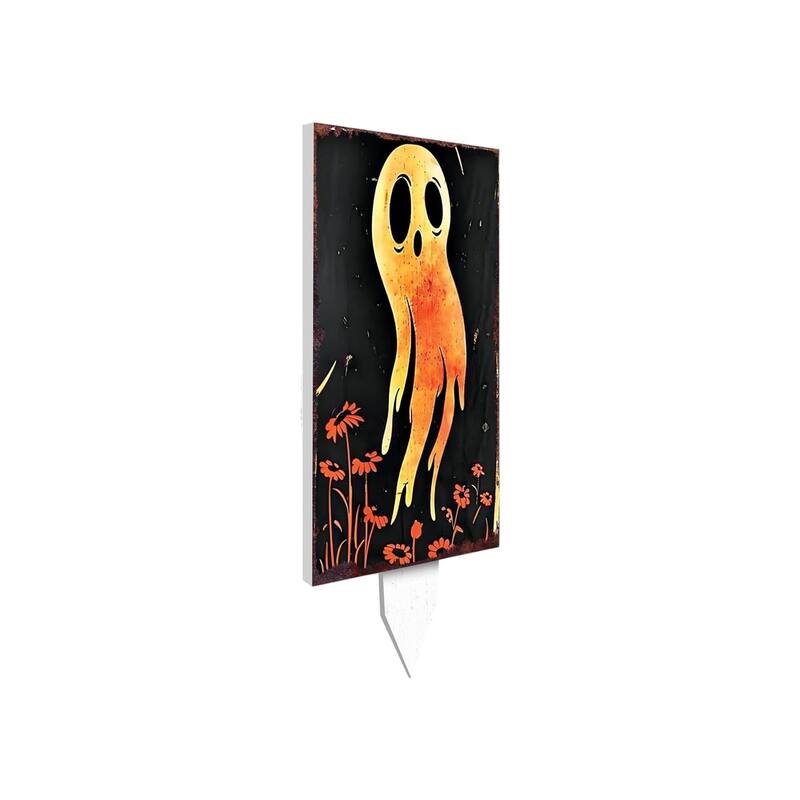 HomeRoots 10" Black And Orange Halloween Pumpkin Solid Wood Garden Stake