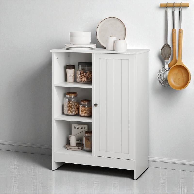 23.62" Freestanding Bathroom Storage Cabinet with 1 Cabinet, 3 Open Shelves, Adjustable Shelves - White