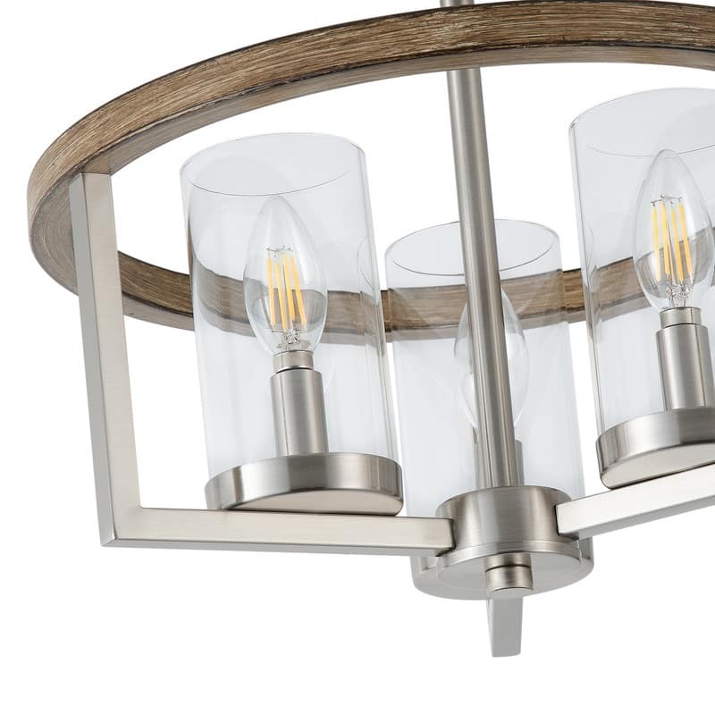 Farmhouse Semi Flush Mount Ceiling Light Rustic 3 Light Brushed Nickel Fixture with Clear Glass Shades