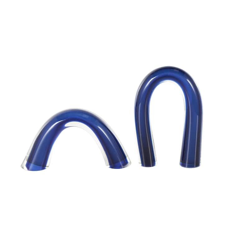 Glass Abstract Overlapping Arch Decorative Sculpture with Clear Accents - Set of 2 Blue or Orange - Roche River Decor