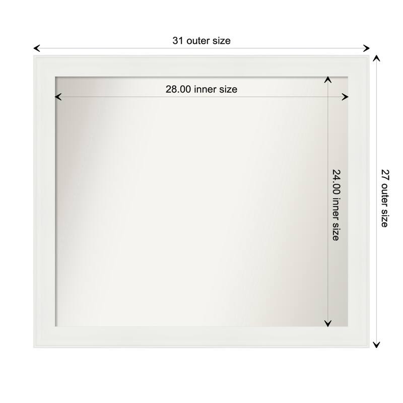 Vanity White Narrow Framed Non-Beveled Custom Wall Mirror, Bathroom Vanity Mirror - Outer Size: 31.5 x 27.5