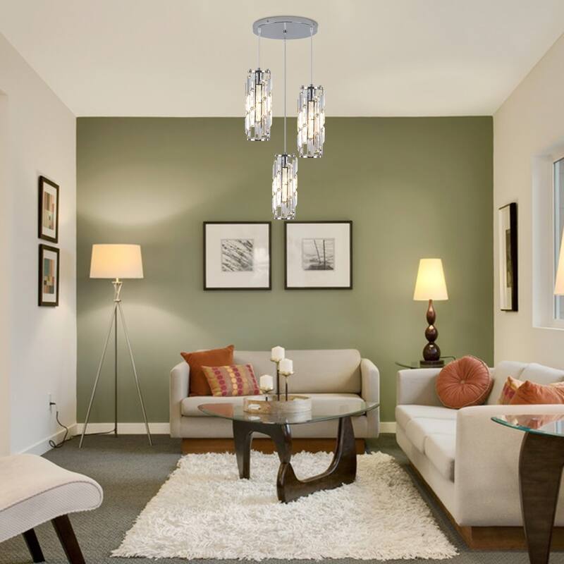 3-Light Chandelier for Bedroom Kitchen Dining Room with Crystal Shaded
