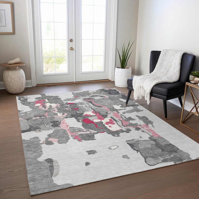 Machine Washable Indoor/ Outdoor Abstract Glam Chantille Rug - Gray - 10' x 14'