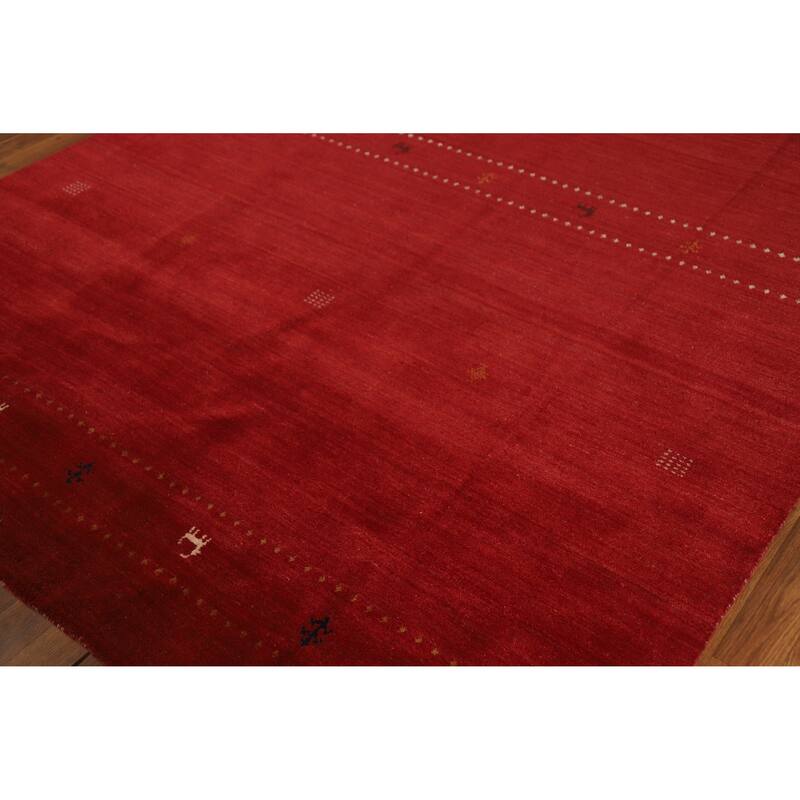 Red Gabbeh Indian Area Rug Hand-Knotted Oriental Wool Carpet - 6'8" x 9'8"
