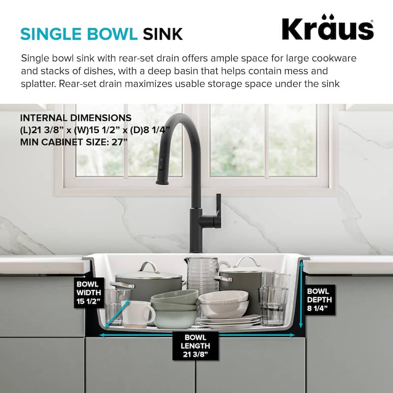 KRAUS Granite 24 inch 1-Bowl Undermount Drop-in Kitchen Sink
