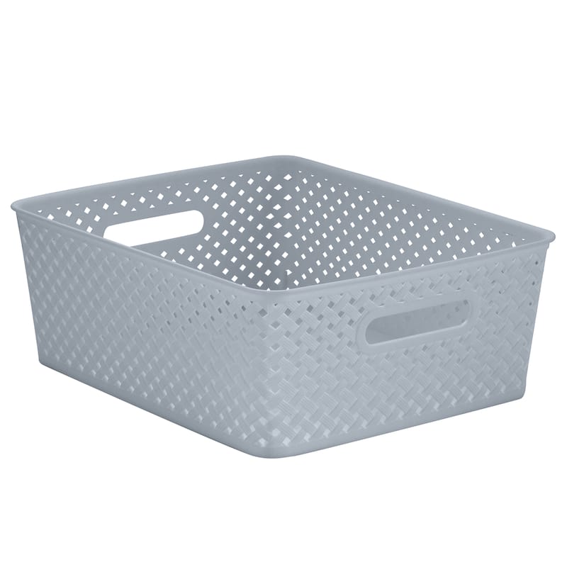 Simplify 2 Pack Medium Resin Wicker Storage Bin in Grey - 13.78" x 11.42" x 5.12"