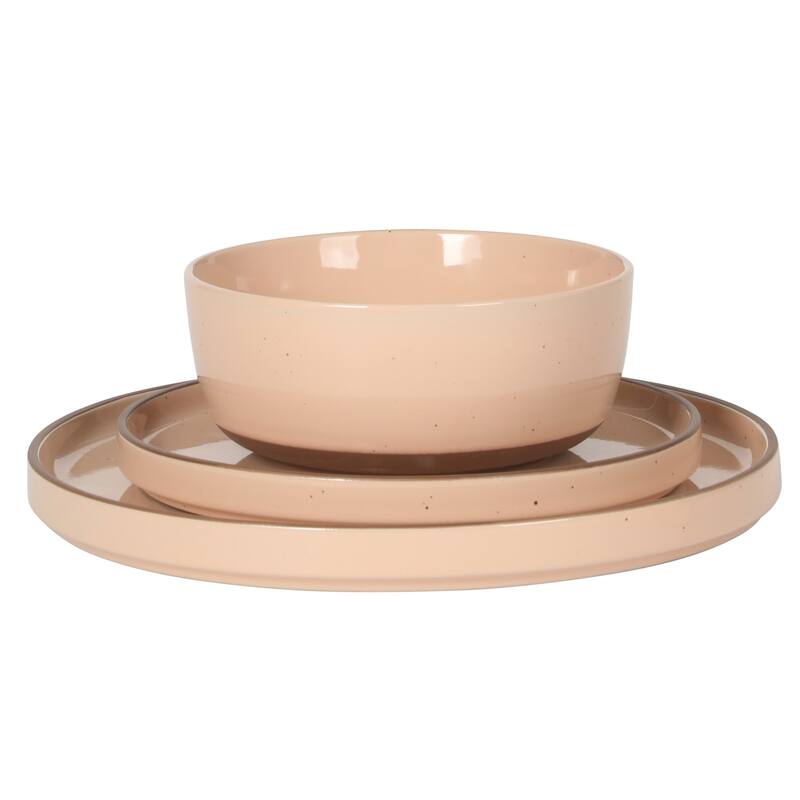 Gibson Elite Northrock Stoneware Dinnerware Set, 16-Piece Service for 4 - Plates & Bowls with Hand-Painted Terracotta Base