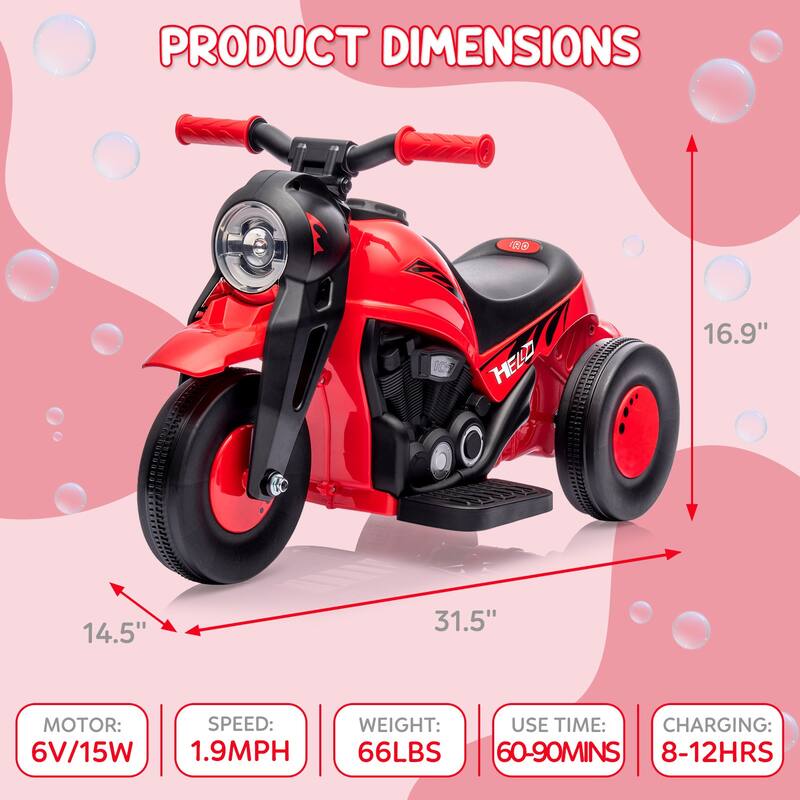 6V Battery-Powered Electric Motorcycle Ride-On Bubble Car for Kids Best Gift