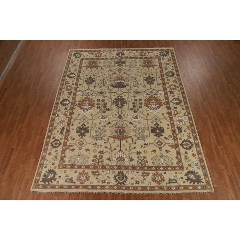 Oushak Indian Area Rug Handmade Grey Wool Carpet - 8'11" x 11'10"