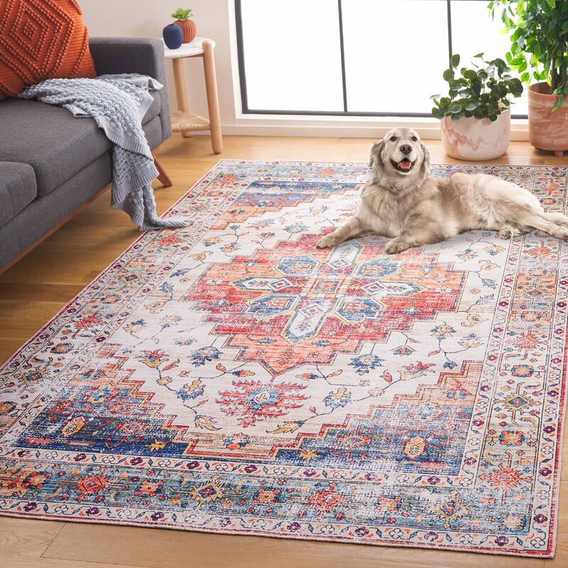 SAFAVIEH Arizona Grytsje Vintage Machine Washable Rug. - 9' x 12' - Rust/Beige