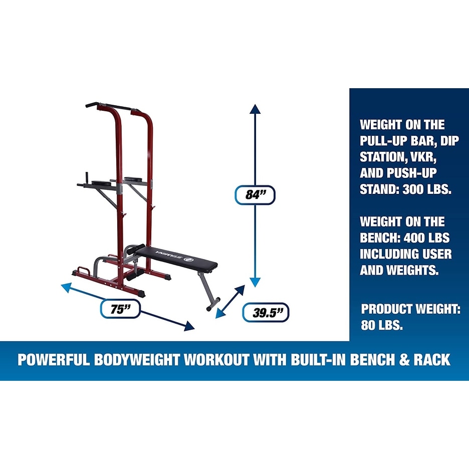 Stamina Full Body Power Tower with Bench and Weight Bar Rack 50