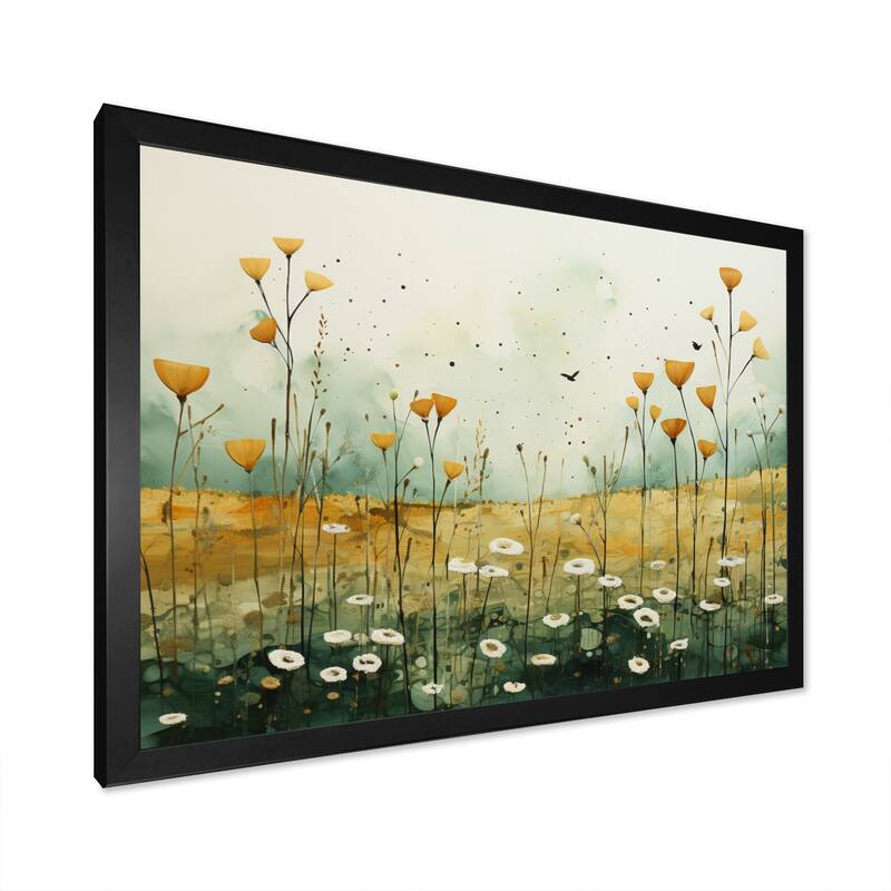 Designart "Whispering Meadows I" Abstract Collages Framed Canvas Wall Art