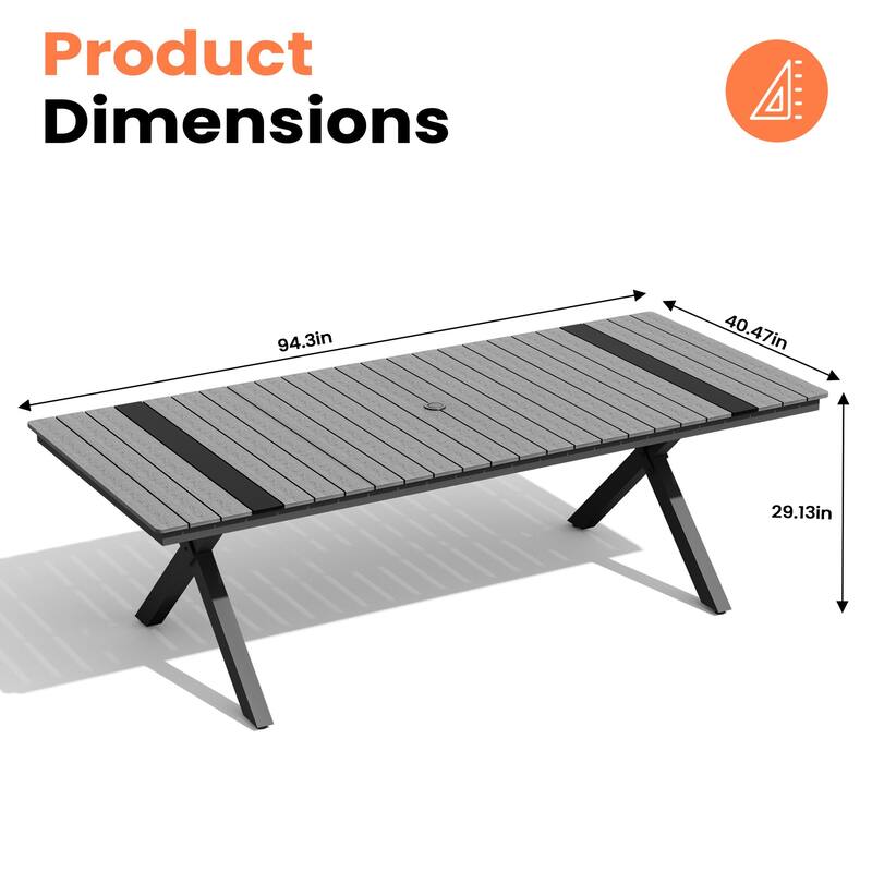 Pellebant Aluminum Rectangular Outdoor Patio Dining Table with Umbrella Hole