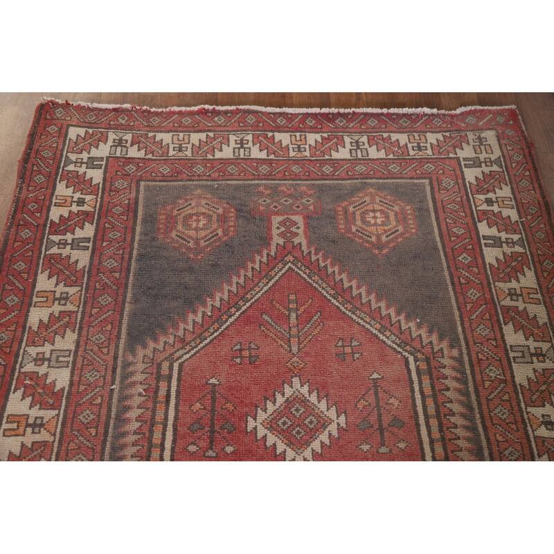Hand Knotted Oriental 100% Wool Carpet Traditional Geometric Greys & Charcoal Ardebil Runner Rug - 12' 9'' X 3' 7''