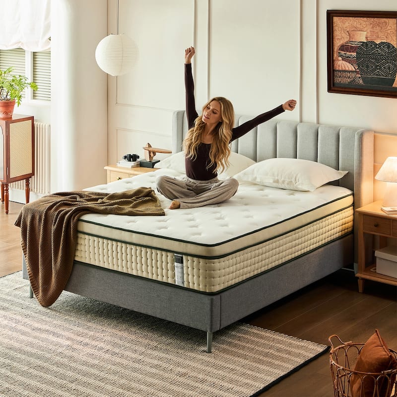 14 Inch Hybrid Mattress Medium Firm Pillow Top Mattress in a Box Comfort Foam for Pressure Relief