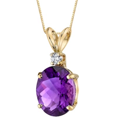 14k Yellow Gold Oval Shape 2.00 cts Amethyst Diamond Pendant