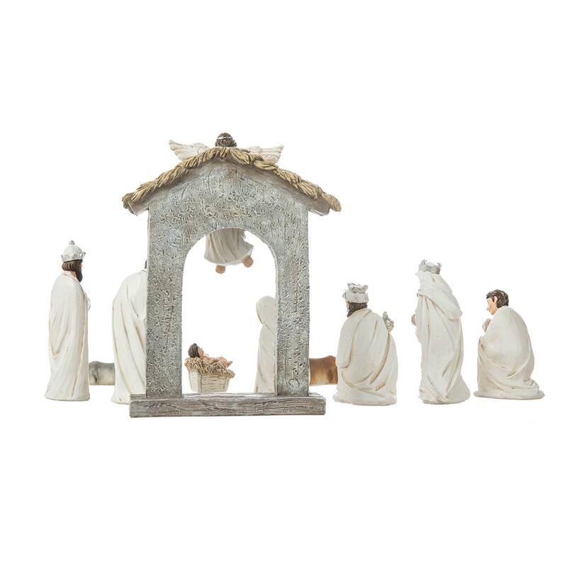 Glitzhome 11 Pcs Ivory Resin Nativity Figurine Set