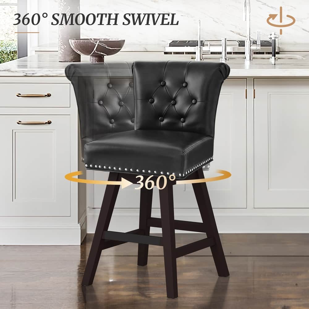 Modern 26.in Swivel Bar Stool Armless Counter Height Stool with Wooden Legs for Kitchen Island