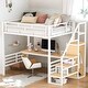 preview thumbnail 2 of 26, Full Size Metal Loft Bed with Desk, Staircase and Small Wardrobe, White