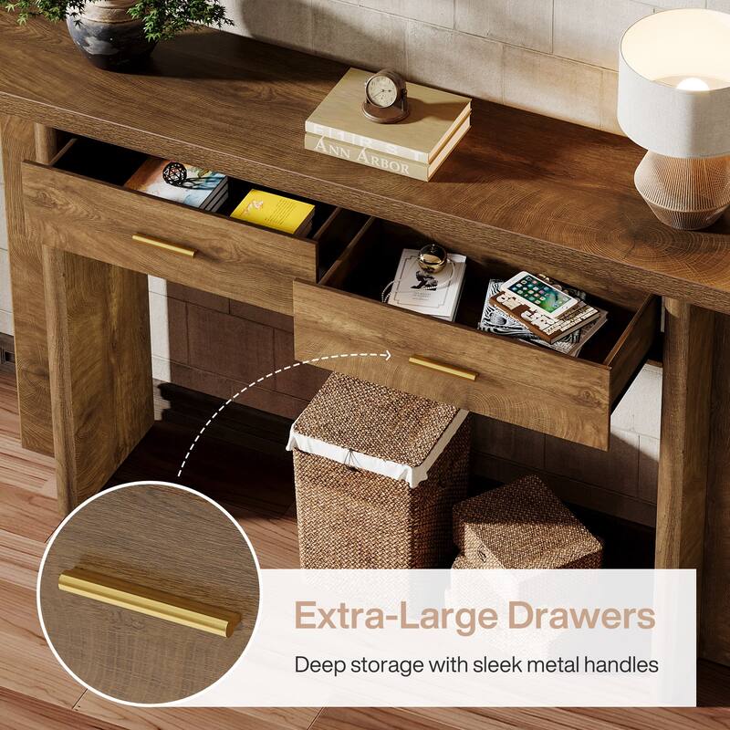 63-Inch Console Table with 2 Drawers, Farmhouse Curved Entryway Table