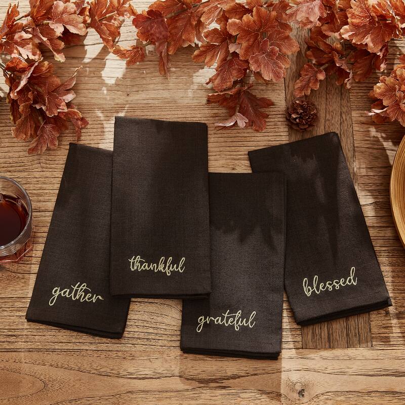 Harvest Sentiment Embroidered Napkins, Set of 4 - Brown