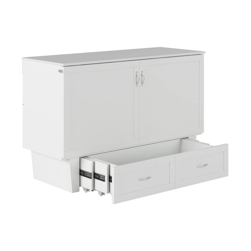 Murphy Bed Chest with Mattress & Charging Station - Space Saving Furniture - White Finish