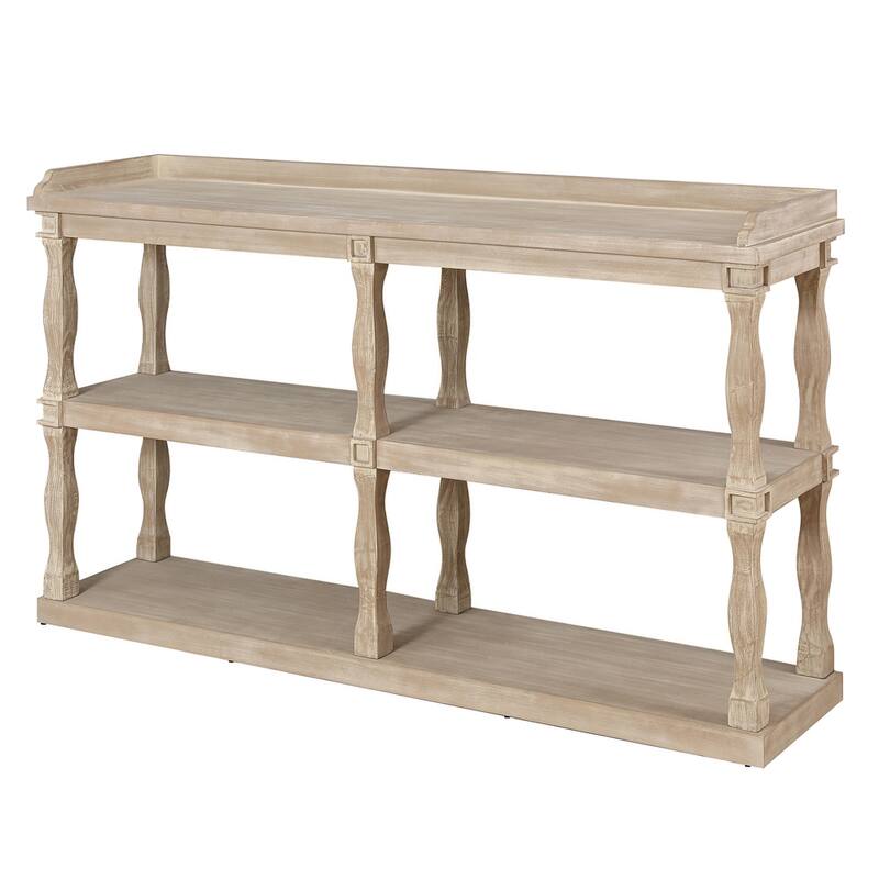 Console Table with 3-Tier Open Storage Spaces Effect Support Legs