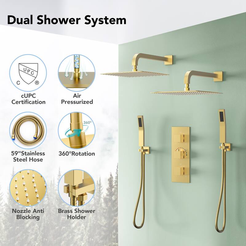 EVERSTEIN Dual Shower System 12" Rain Shower Head with High Pressure Handheld Sprays