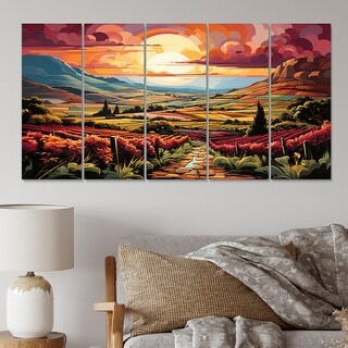 Designart "Vineyard Sunset Rows Of Ruby Landscape II" Farmhouse Metal ...