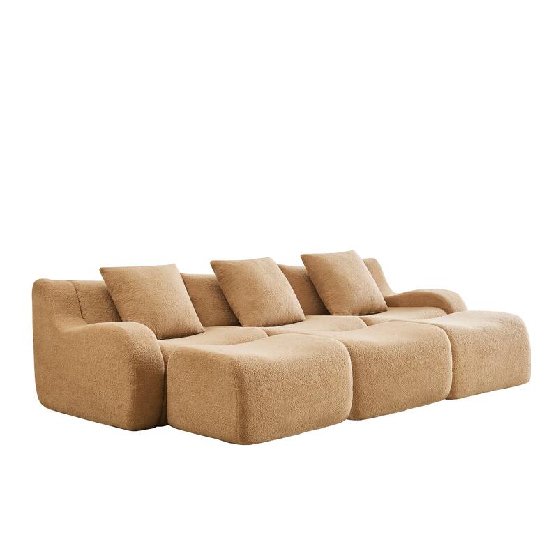 Anmytek Modern Plush 3-Seat Chaise Sofa - High-Quality Teddy Fabric, 32D High Density Sponge, No Assembly