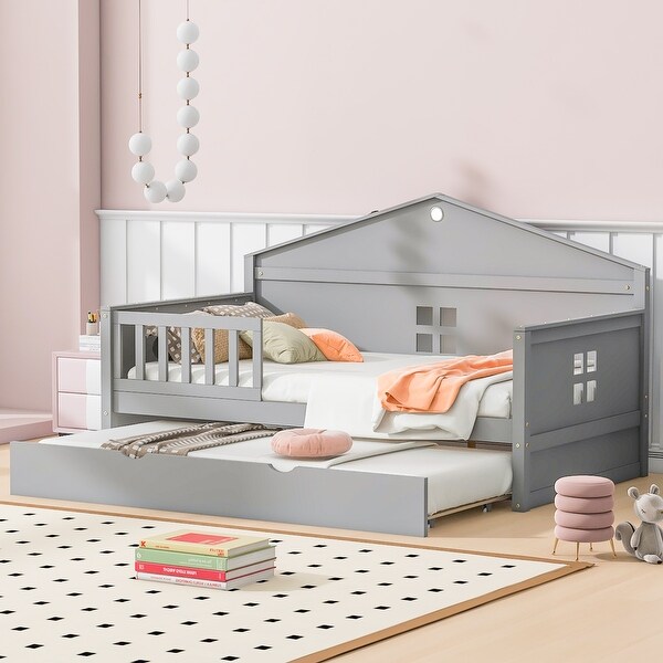 Charming House Shaped Design Twin size Wooden Daybed with Trundle and Sensor Light Bed Bath Beyond 42034947