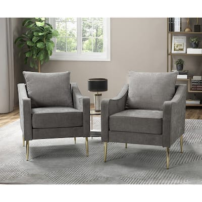 HULALA HOME Upholstered Accent Armchair with Metal Base Set of 2